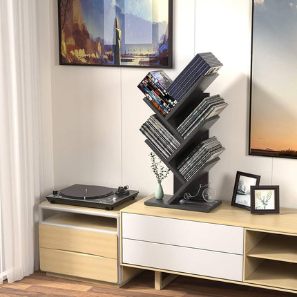 CARLA HOME 5-Tier Tree Bookshelf Storage Rack for Home Office or Bedroom (Black).