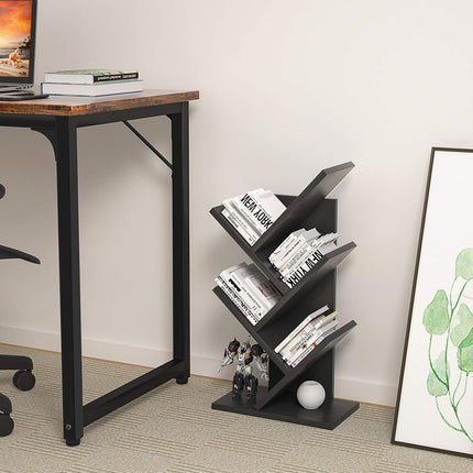 CARLA HOME 5-Tier Tree Bookshelf Storage Rack for Home Office or Bedroom (Black).