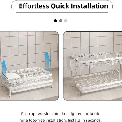 CARLA HOME 2-Tier Dish Drying Rack with Drainage Tray, Utensil Holder, Cup Hooks & Cutting Board Rack for Kitchen (White).