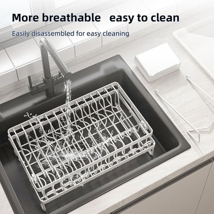 CARLA HOME 2-Tier Dish Drying Rack with Drainage Tray, Utensil Holder, Cup Hooks & Cutting Board Rack for Kitchen (White).