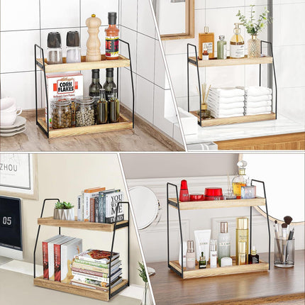 CARLA HOME 2-Tier Wooden Coffee Station Rack Organizer for Coffee Bar, Condiments, Syrups, Storage Jars & Spice Storage Shelf.
