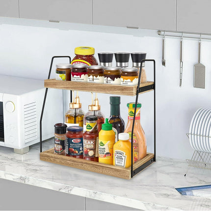 CARLA HOME 2-Tier Wooden Coffee Station Rack Organizer for Coffee Bar, Condiments, Syrups, Storage Jars & Spice Storage Shelf.