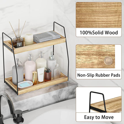 CARLA HOME 2-Tier Wooden Coffee Station Rack Organizer for Coffee Bar, Condiments, Syrups, Storage Jars & Spice Storage Shelf.