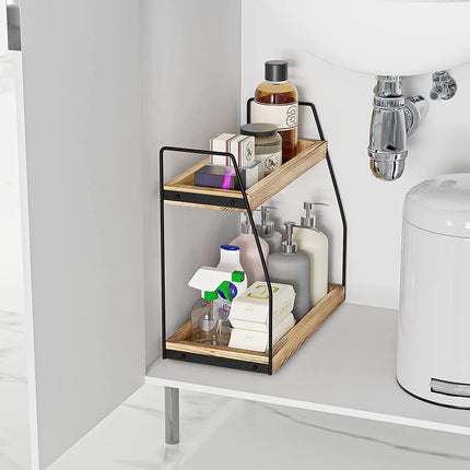 CARLA HOME 2-Tier Wooden Coffee Station Rack Organizer for Coffee Bar, Condiments, Syrups, Storage Jars & Spice Storage Shelf.