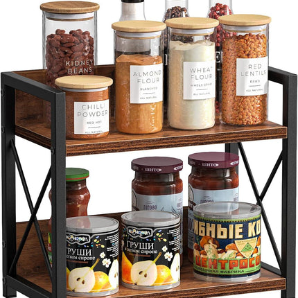 CARLA HOME 2-Tier Countertop Shelf Organizer Rustic Wood Kitchen Spice Rack for Storage, Condiments & Cabinet Organization.