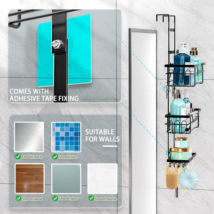 CARLA HOME Over the Door 3-tier Shower Caddy Organizer Shelf with Hooks for Bathroom.