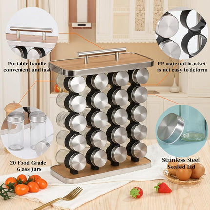 CARLA HOME 20-Jar Spice Rack Organizer Storage for Kitchen Countertop or Cabinet.