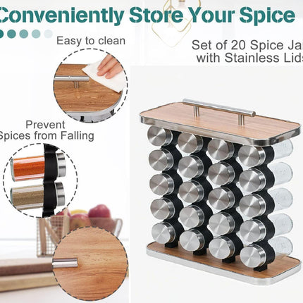 CARLA HOME 20-Jar Spice Rack Organizer Storage for Kitchen Countertop or Cabinet.