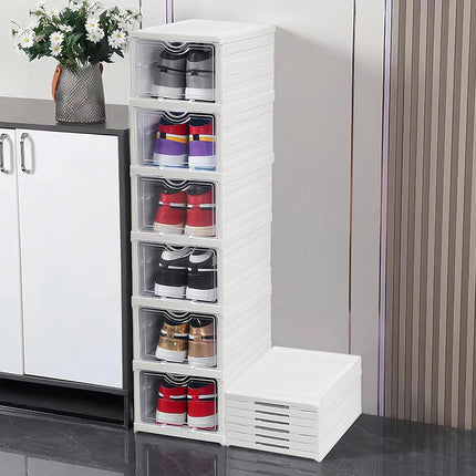 CARLA HOME 6-Tier Stackable Shoe Storage Box Organizer with Clear Door for Closet, Entryway or Cabinet.