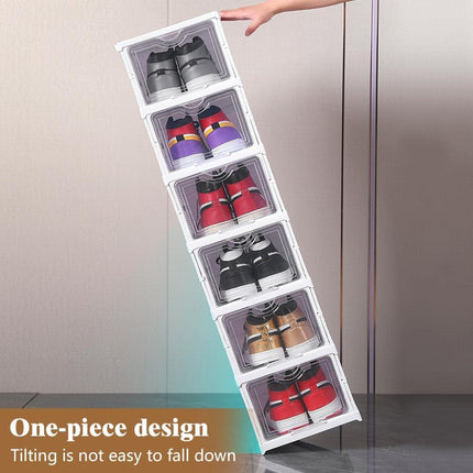 CARLA HOME 6-Tier Stackable Shoe Storage Box Organizer with Clear Door for Closet, Entryway or Cabinet.