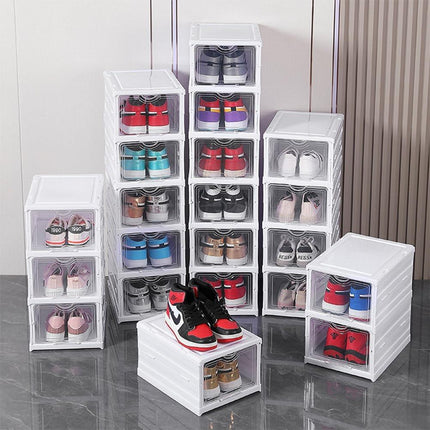 CARLA HOME 6-Tier Stackable Shoe Storage Box Organizer with Clear Door for Closet, Entryway or Cabinet.