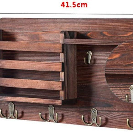 CARLA HOME Rustic Wood Wall Mounted Key and Mail Holder Organizer with Shelf, Letter Slot & 6 Hooks for Entryway Decor Home.