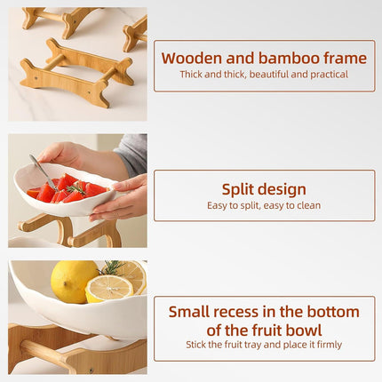 CARLA HOME 3-Tier Plastic Fruit Bowl Basket with Bamboo Stand for Kitchen Counter, Snack Tray, Dessert Server & Vegetable Storage Rack.