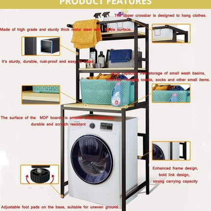CARLA HOME 3-Tier Over Washing Machine Storage Rack Laundry Shelf Organizer for Bathroom or Toilet (Black).
