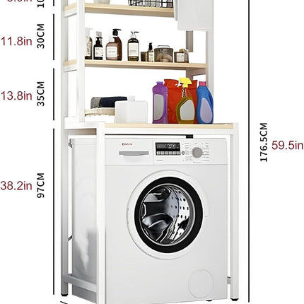 CARLA HOME 3-Tier Over Washing Machine Storage Rack Laundry Shelf Organizer for Bathroom or Toilet (White).