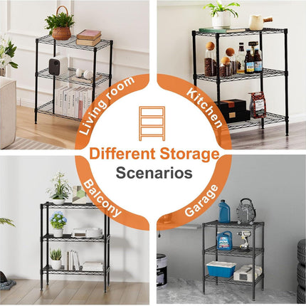 CARLA HOME 3-Tier Adjustable Metal Storage Shelves Wire Rack Organizer for Kitchen, Pantry, Bathroom or Laundry Room (60cm W x 35cm D x 103cm H).