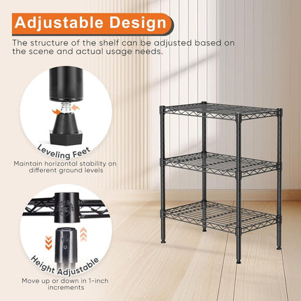 CARLA HOME 3-Tier Adjustable Metal Storage Shelves Wire Rack Organizer for Kitchen, Pantry, Bathroom or Laundry Room (60cm W x 35cm D x 103cm H).