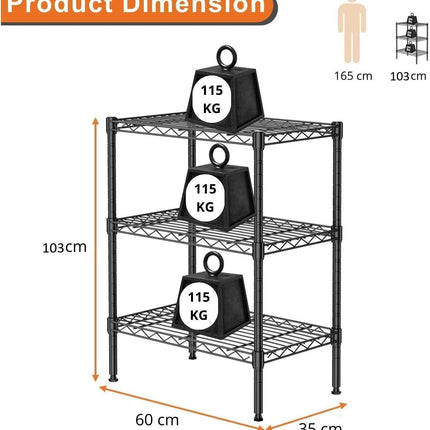 CARLA HOME 3-Tier Adjustable Metal Storage Shelves Wire Rack Organizer for Kitchen, Pantry, Bathroom or Laundry Room (60cm W x 35cm D x 103cm H).