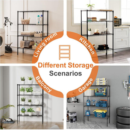 CARLA HOME 4-Tier Adjustable Metal Storage Shelves Wire Rack Organizer for Kitchen, Pantry, Bathroom or Laundry Room (60cm W x 40cm D x 140cm H).