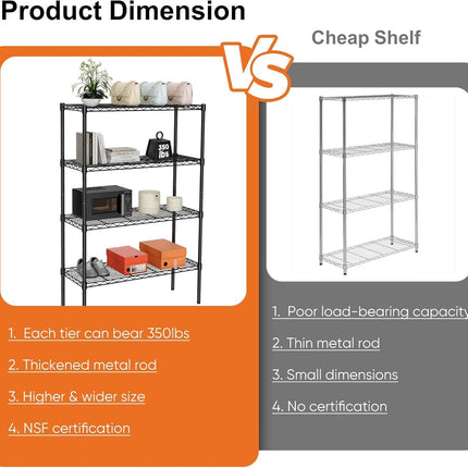 CARLA HOME 4-Tier Adjustable Metal Storage Shelves Wire Rack Organizer for Kitchen, Pantry, Bathroom or Laundry Room (60cm W x 40cm D x 140cm H).
