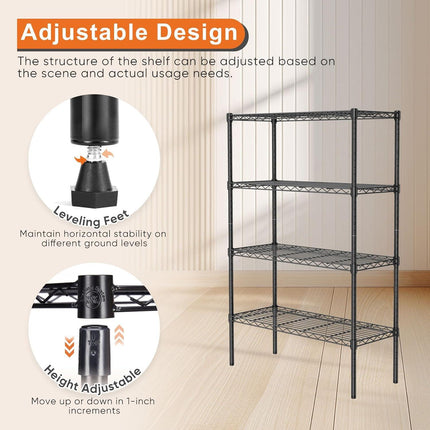 CARLA HOME 4-Tier Adjustable Metal Storage Shelves Wire Rack Organizer for Kitchen, Pantry, Bathroom or Laundry Room (60cm W x 40cm D x 140cm H).