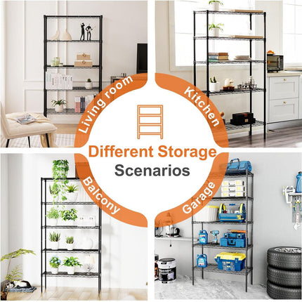 CARLA HOME 5-Tier Adjustable Metal Storage Shelves Wire Rack Organizer for Kitchen, Pantry, Bathroom or Laundry Room (60cm W x 40cm D x 176cm H).