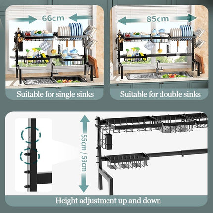 CARLA HOME Adjustable Over the Sink Dish Drying Rack with Utensil Holder, Hooks & Cutting Board Rack for Kitchen Counter Storage.