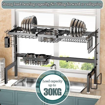 CARLA HOME Adjustable Over the Sink Dish Drying Rack with Utensil Holder, Hooks & Cutting Board Rack for Kitchen Counter Storage.