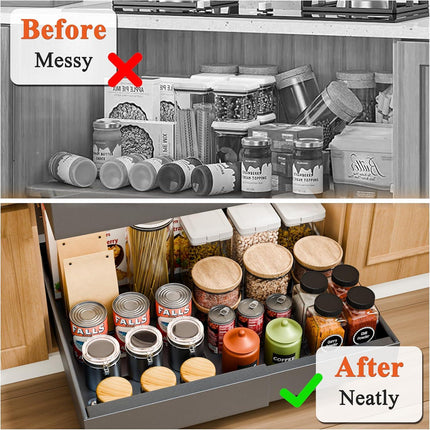 CARLA HOME 2 Pack Pull Out Cabinet Organizer Expandable for Cabinets with Adjustable Slide Out Shelves and Easy Installation (Grey).