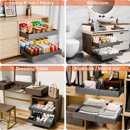 CARLA HOME 2 Pack Pull Out Cabinet Organizer Expandable for Cabinets with Adjustable Slide Out Shelves and Easy Installation (Grey).