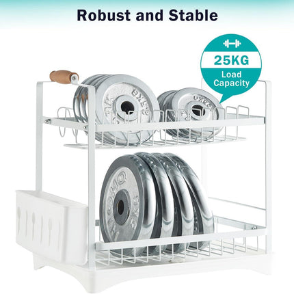 CARLA HOME 2-Tier Large Dish Drying Rack with Drainboard, Utensil Holder, Glass Hooks & Cutlery Storage (White).