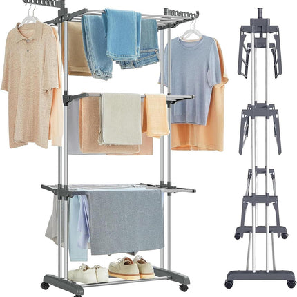 CARLA HOME Folding Clothes Drying Rack with Wheels and Adjustable Side Wings for Laundry Rack and Clothes Storage (Upgraded Model).