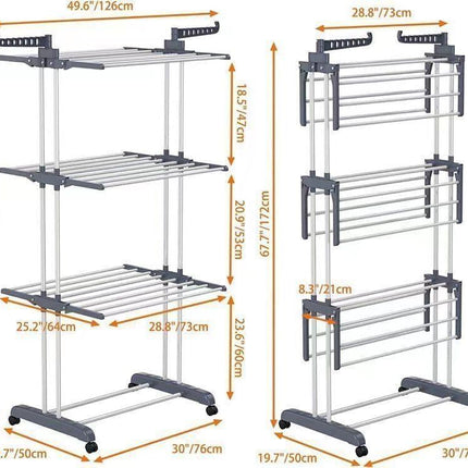 CARLA HOME Folding Clothes Drying Rack with Wheels and Adjustable Side Wings for Laundry Rack and Clothes Storage (Upgraded Model).