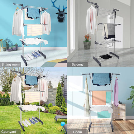 CARLA HOME Folding Clothes Drying Rack with Wheels and Adjustable Side Wings for Laundry Rack and Clothes Storage (Upgraded Model).