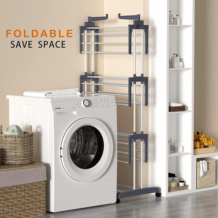 CARLA HOME Folding Clothes Drying Rack with Wheels and Adjustable Side Wings for Laundry Rack and Clothes Storage (Upgraded Model).