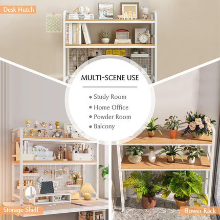 CARLA HOME  2-Tier Metal Desktop Hutch Bookshelf with Grid Panel for Computer Desk and Office Countertop.