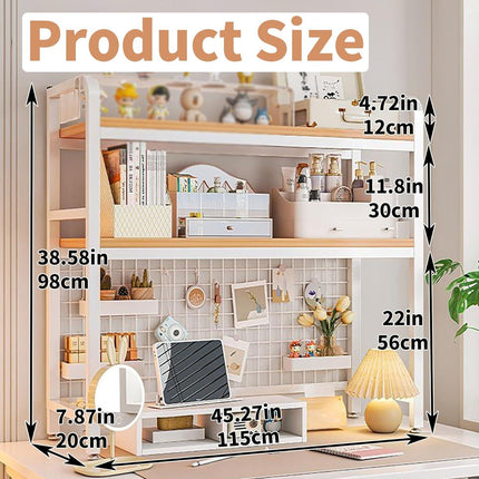 CARLA HOME  2-Tier Metal Desktop Hutch Bookshelf with Grid Panel for Computer Desk and Office Countertop.