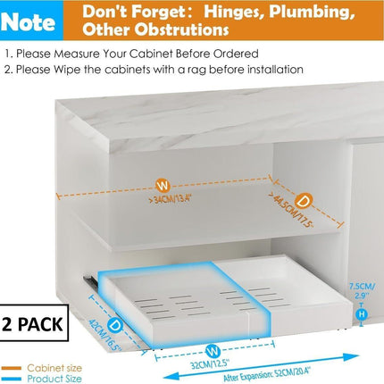 CARLA HOME 2 Pack Pull Out Cabinet Organizer Expandable for Cabinets with Adjustable Slide Out Shelves and Easy Installation (White).