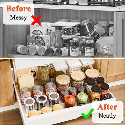 CARLA HOME 2 Pack Pull Out Cabinet Organizer Expandable for Cabinets with Adjustable Slide Out Shelves and Easy Installation (White).