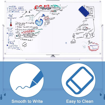 CARLA HOME Double-Sided Magnetic Whiteboard 120x90cm with Wheels, Reversible Design for School, Office & Home.