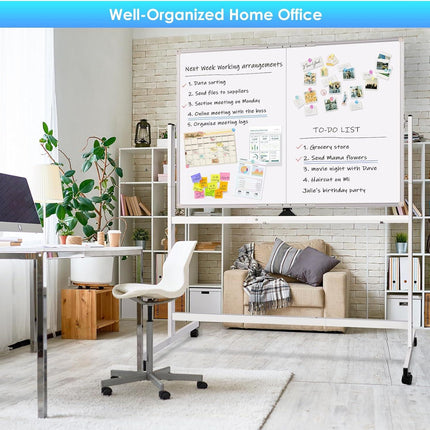 CARLA HOME Double-Sided Magnetic Whiteboard 120x90cm with Wheels, Reversible Design for School, Office & Home.