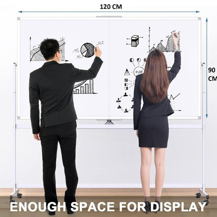 CARLA HOME Double-Sided Magnetic Whiteboard 120x90cm with Wheels, Reversible Design for School, Office & Home.