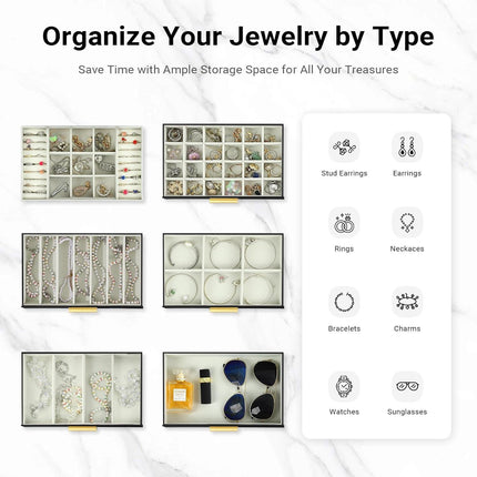 CARLA HOME  6-Layer Large Jewelry Organizer Box for Women with Mirror, Drawers, Hooks & Dividers for Rings, Necklaces, Bracelets, Ideal Gift for Women (Black).