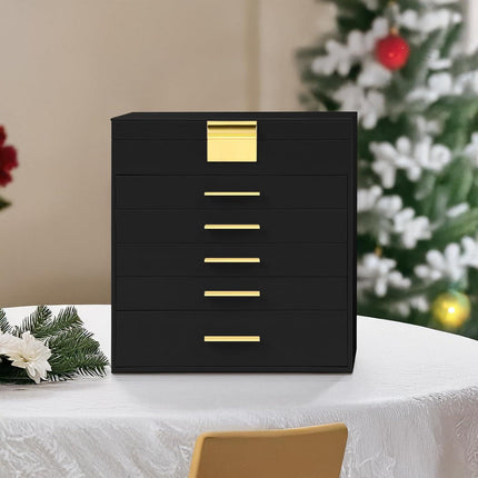CARLA HOME  6-Layer Large Jewelry Organizer Box for Women with Mirror, Drawers, Hooks & Dividers for Rings, Necklaces, Bracelets, Ideal Gift for Women (Black).