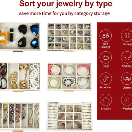 CARLA HOME  6-Layer Large Jewelry Organizer Box for Women with Mirror, Drawers, Hooks & Dividers for Rings, Necklaces, Bracelets, Ideal Gift for Women (White).