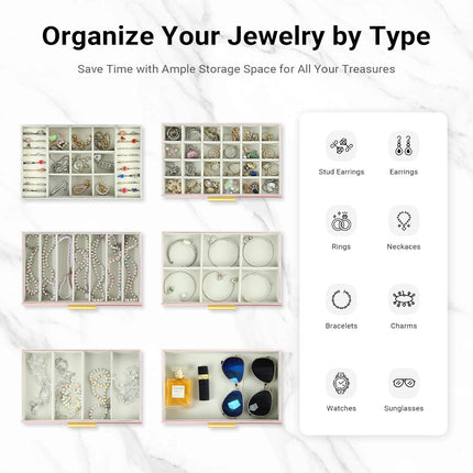 CARLA HOME  6-Layer Large Jewelry Organizer Box for Women with Mirror, Drawers, Hooks & Dividers for Rings, Necklaces, Bracelets, Ideal Gift for Women (Pink).