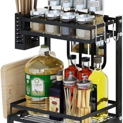 CARLA HOME 2-Tier Kitchen Spice Rack Organizer Storage Shelf for Condiments, Oil Bottles, Utensils, Cutting Board & More.