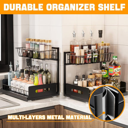 CARLA HOME 2 Pack Under Sink Organiser with Sliding Drawers for Kitchen & Bathroom.