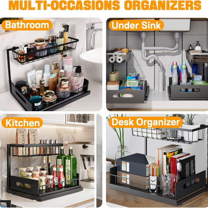 CARLA HOME 2 Pack Under Sink Organiser with Sliding Drawers for Kitchen & Bathroom.