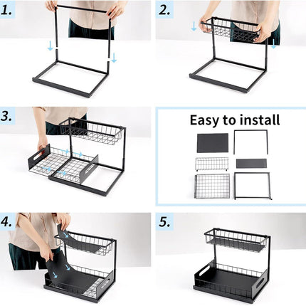 CARLA HOME 2 Pack Under Sink Organiser with Sliding Drawers for Kitchen & Bathroom.